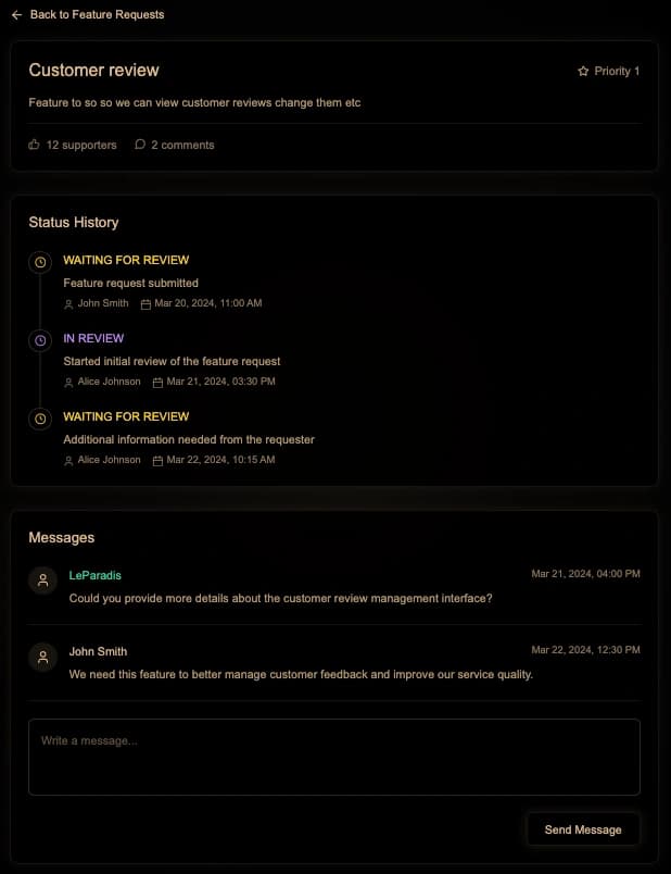 Status Tracking interface