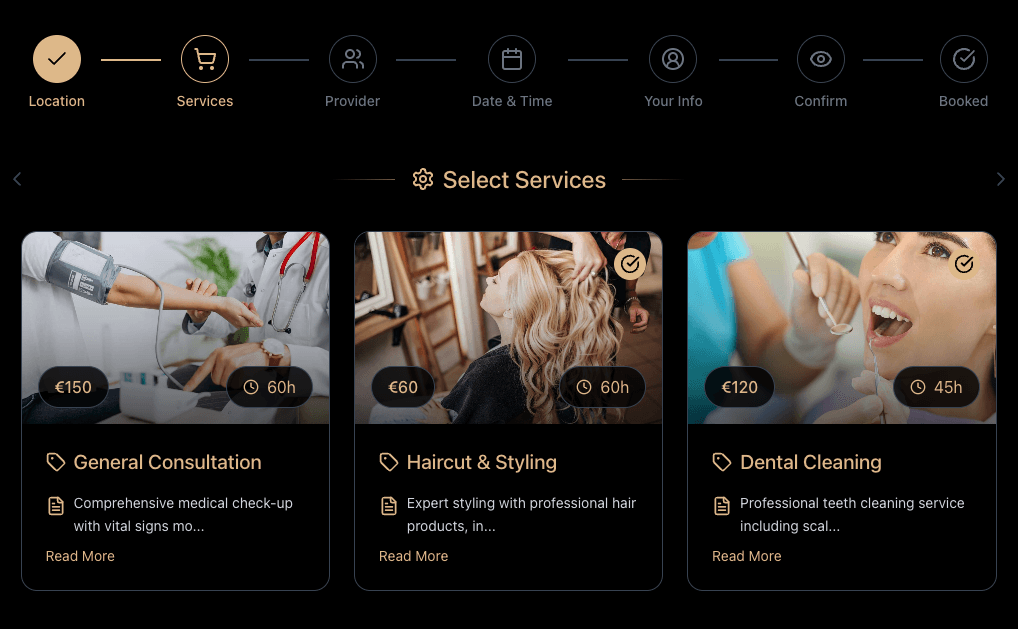 Personal Appointment Page interface